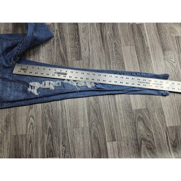 (3/$35) No Boundaries Jeans Womens 5 Blue Distressed Ripped Skinny Stretch Denim - Picture 9 of 11